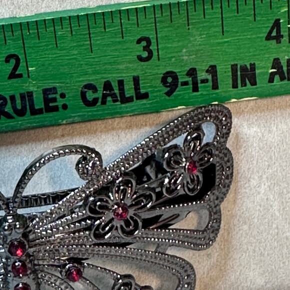 Vintage Ornate Filigree Butterfly Jeweled Metal Hair Clip Barrette - Picture 6 of 7